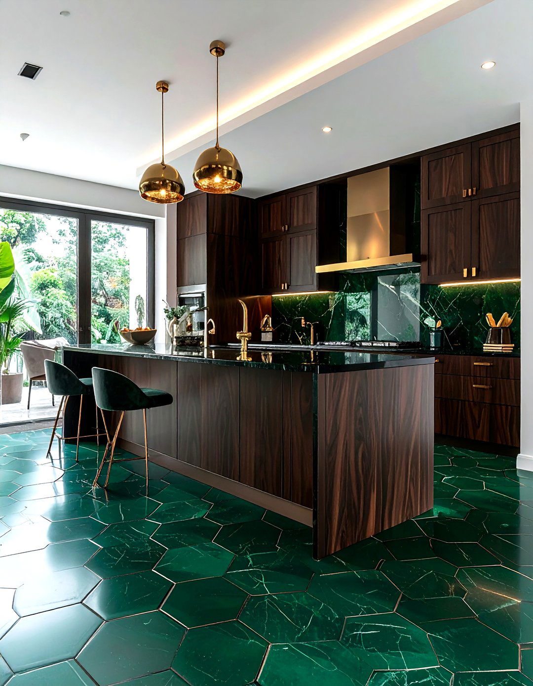 Emerald Green Hexagon Floor - 30 hexagon floor kitchen ideas