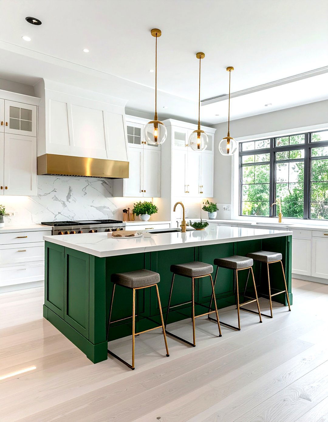 Emerald Green Kitchen Island White Perimeter Cabinets - 30 emerald and white kitchen ideas