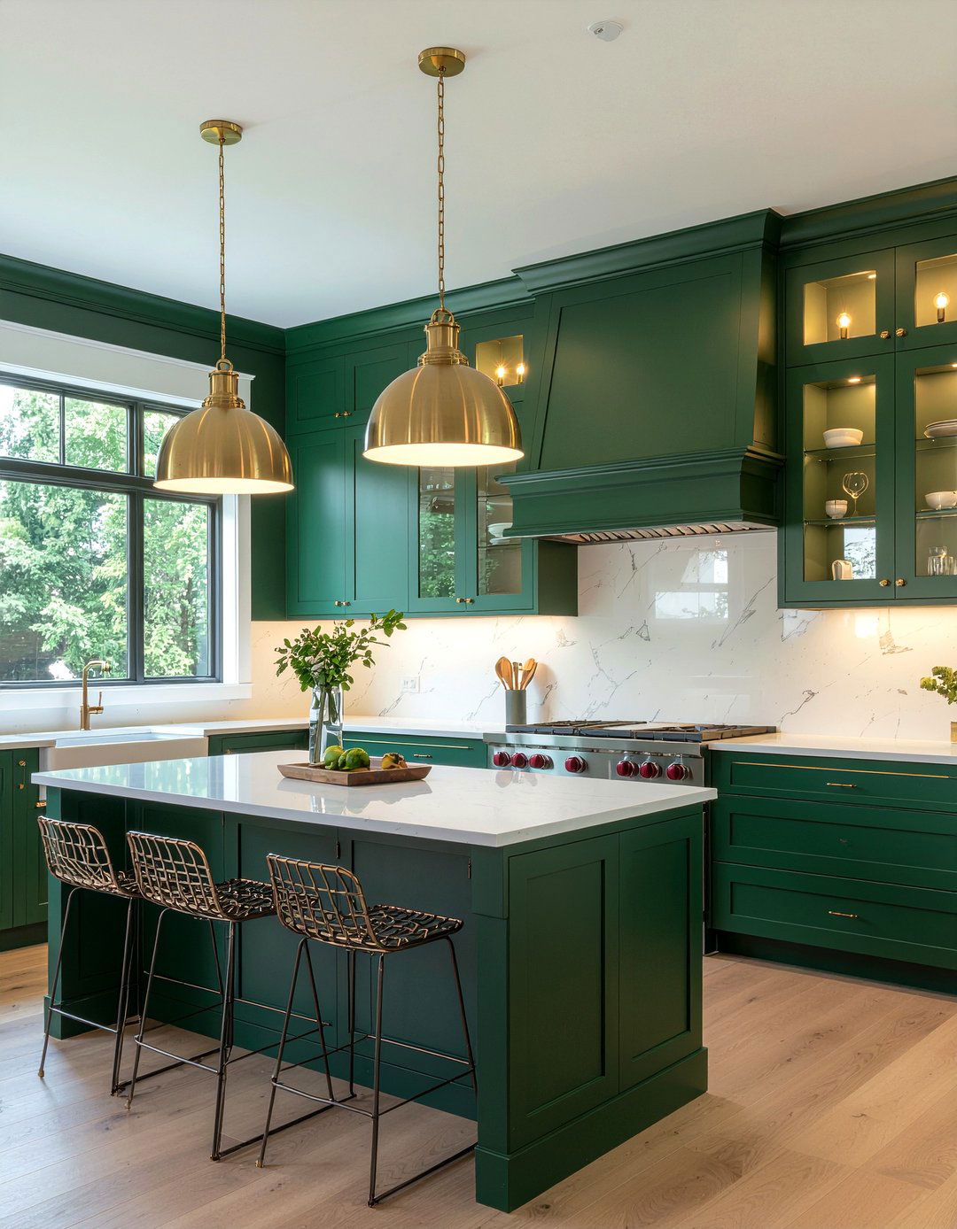 Emerald Green Kitchen Walls Brass Lighting - 30 emerald green kitchen ideas
