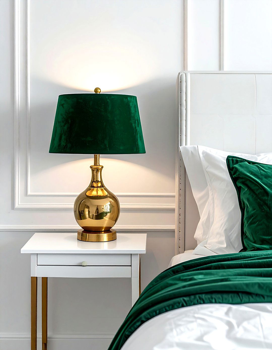 Emerald Green Lampshade - 30 emerald and white bedroom ideas