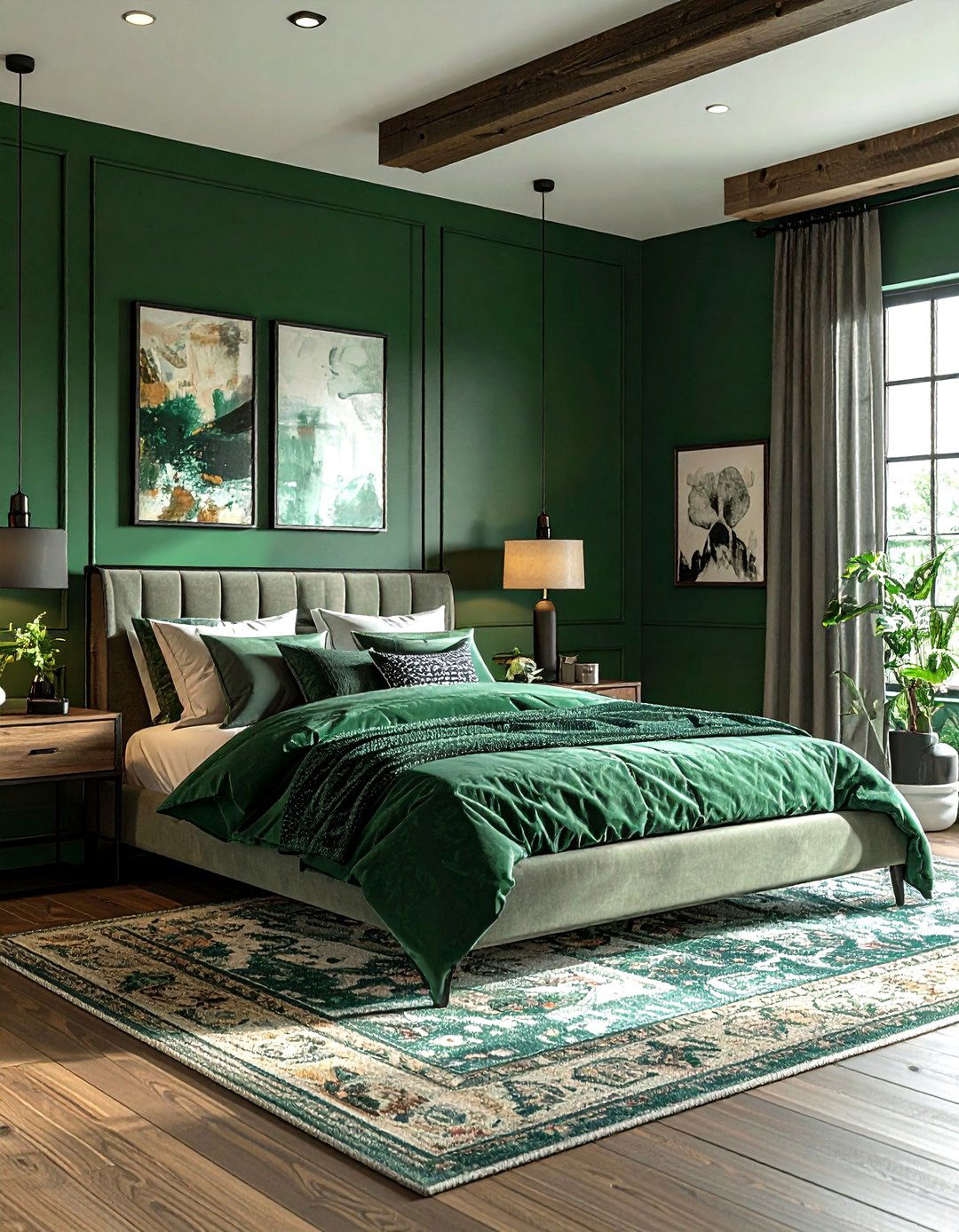 Emerald Green Modern Farmhouse Bedroom - 30 farmhouse green bedroom ideas