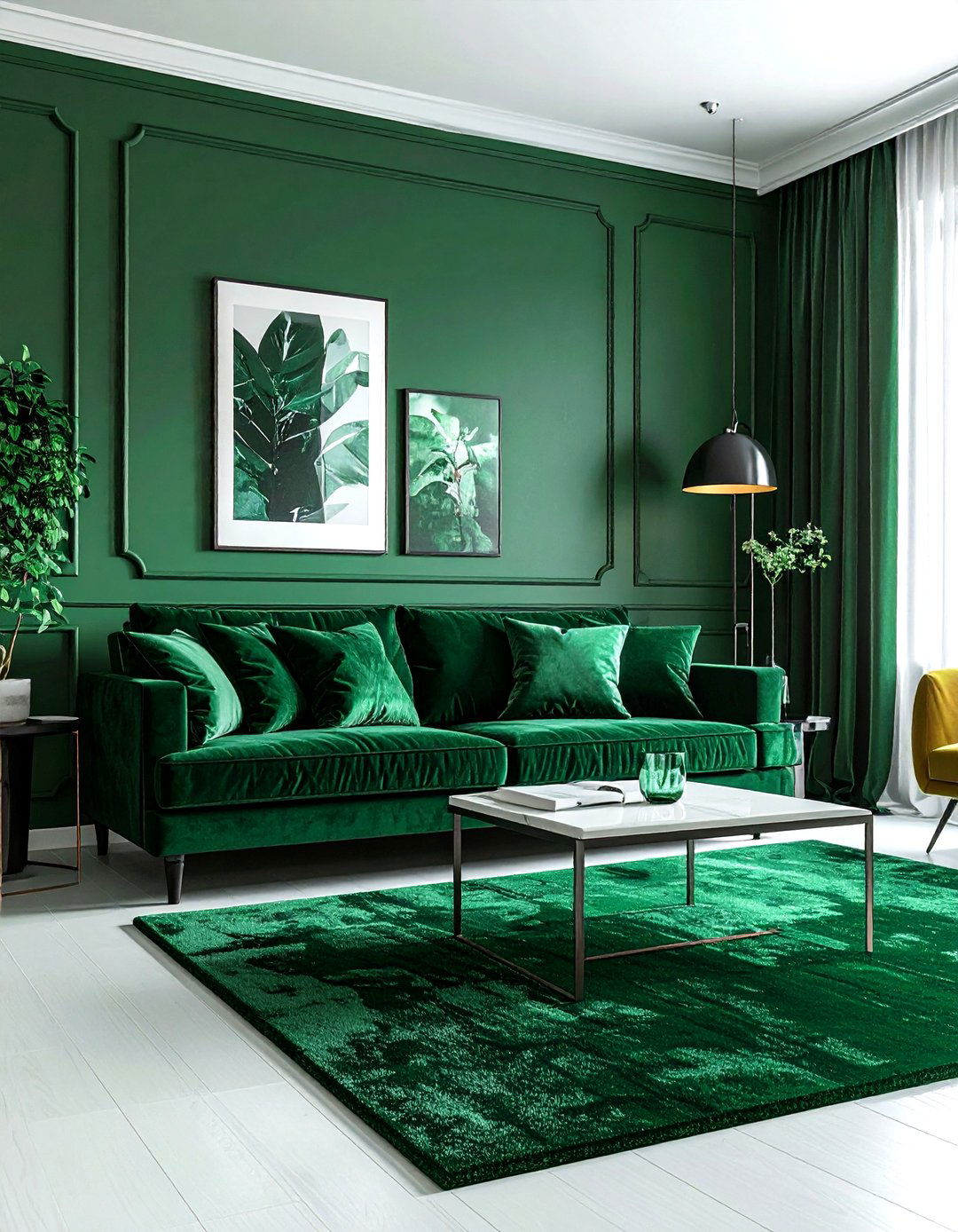 Emerald Green Monochrome Living Room - 30 emerald living room decor ideas