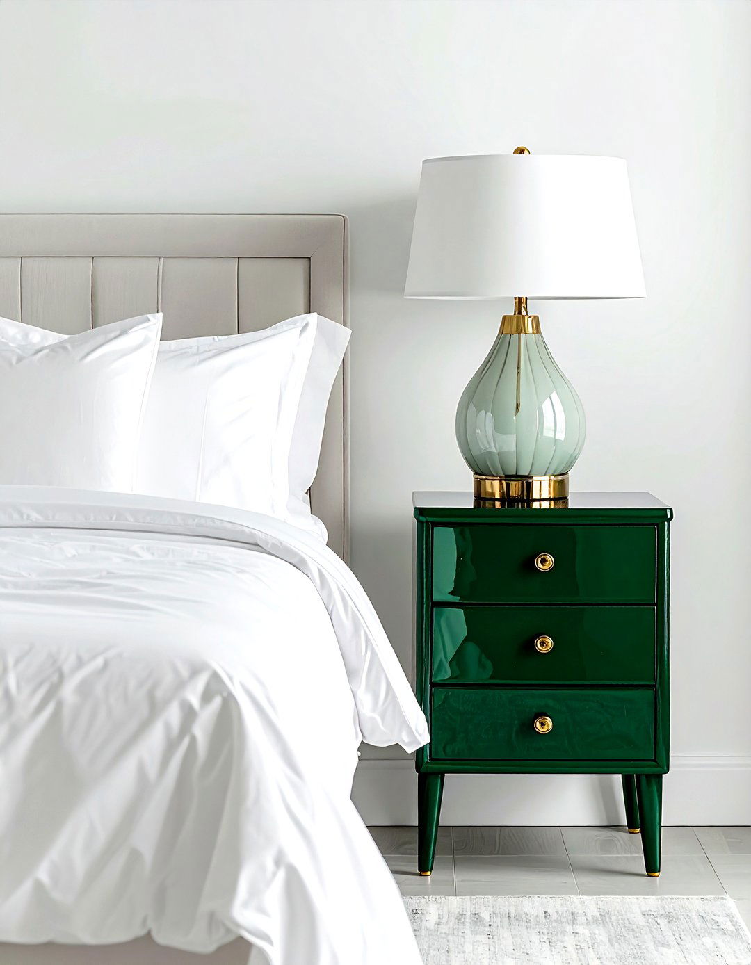 Emerald Green Nightstand - 30 emerald and white bedroom ideas