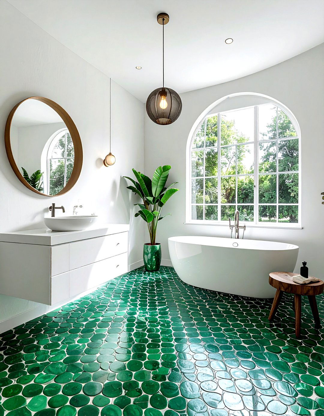 Emerald Green Penny Tile - 30 emerald and white bathroom ideas
