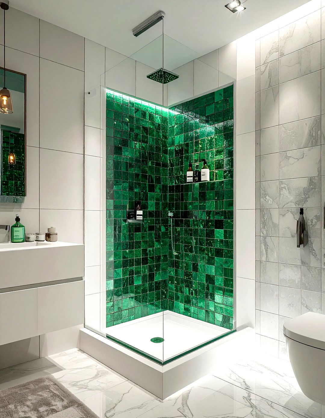Emerald Green Shower Niche - 30 emerald and white bathroom ideas