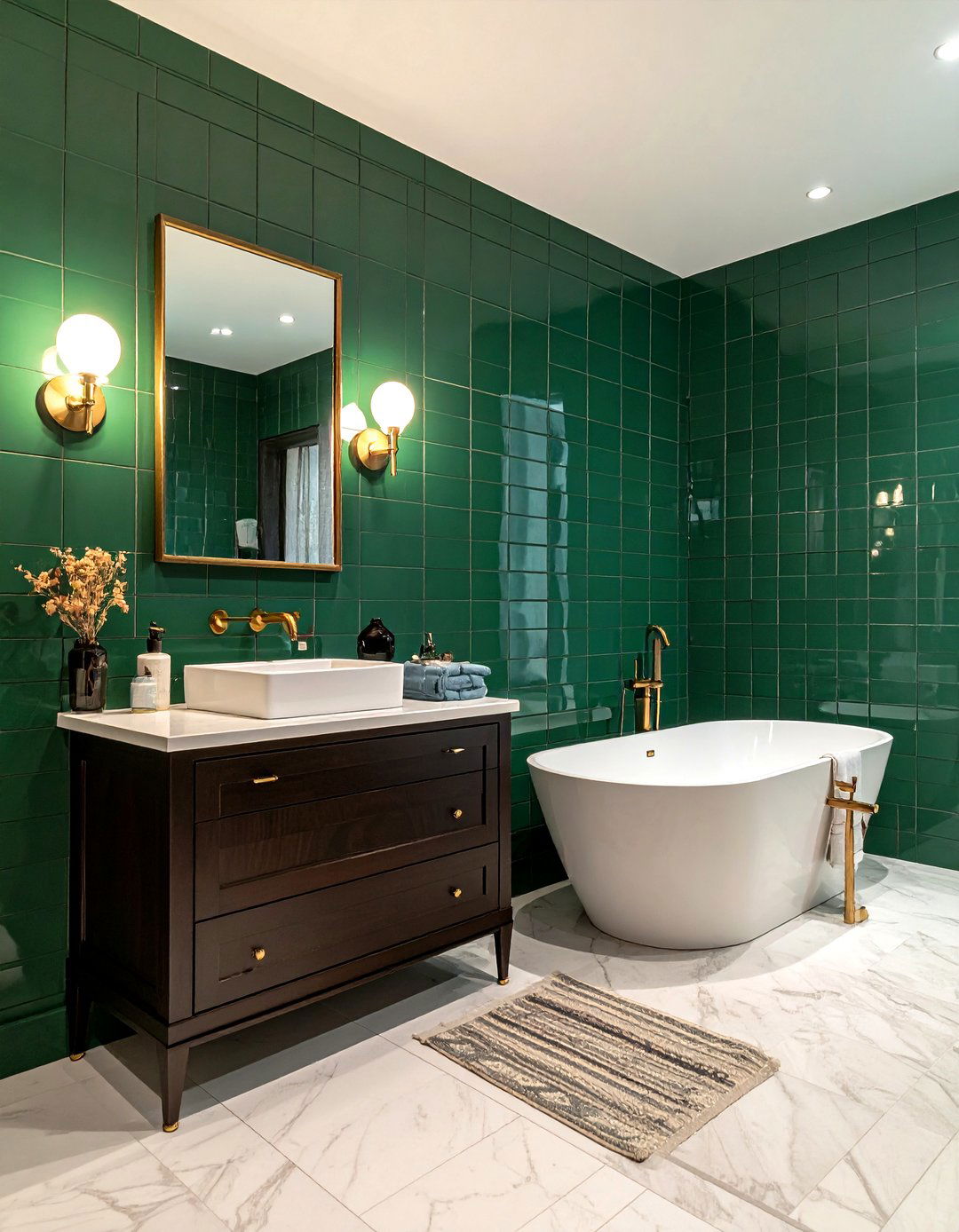 Emerald Green Subway Tile - 30 vertical subway tile bathroom ideas