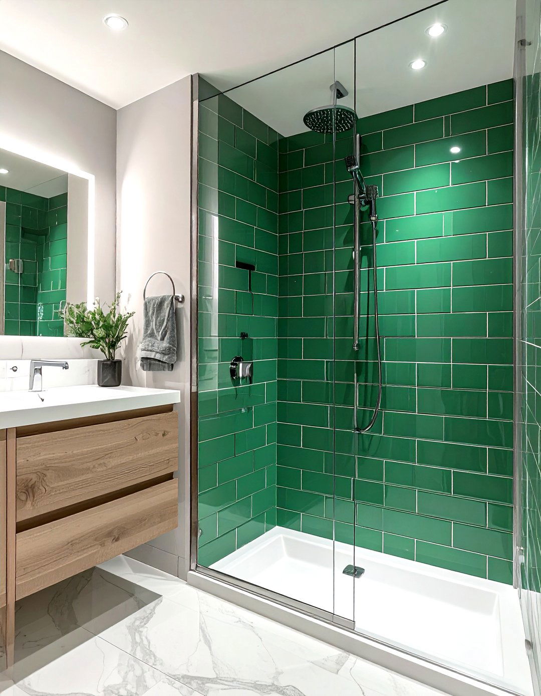 Emerald Green Subway Tile - 30 emerald and white bathroom ideas