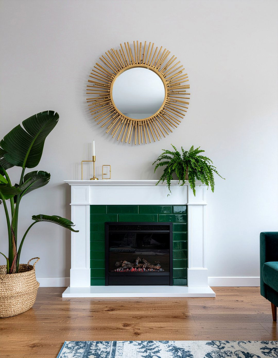 Emerald Green Tile - 30 living room fireplace tile ideas