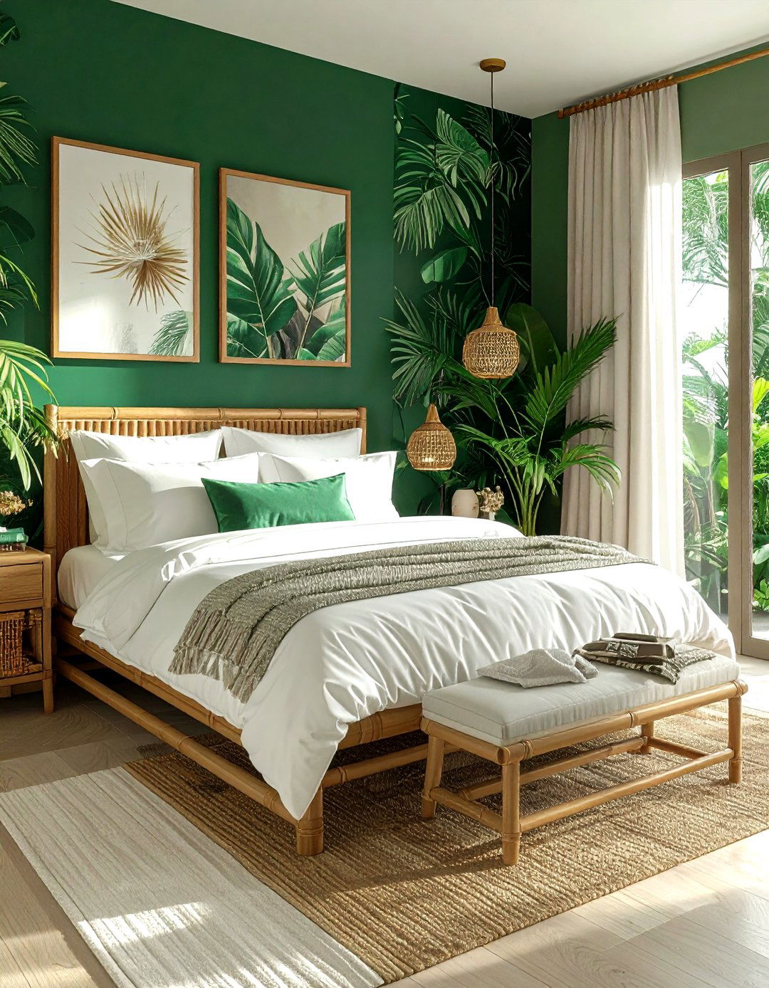 Emerald Green Tropical Bedroom - 30 coastal green bedroom ideas