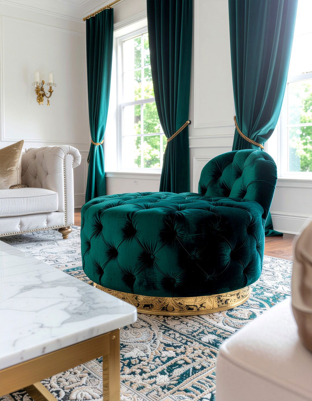 Emerald Green Tufted Ottoman - 30 living room tufted ottoman ideas