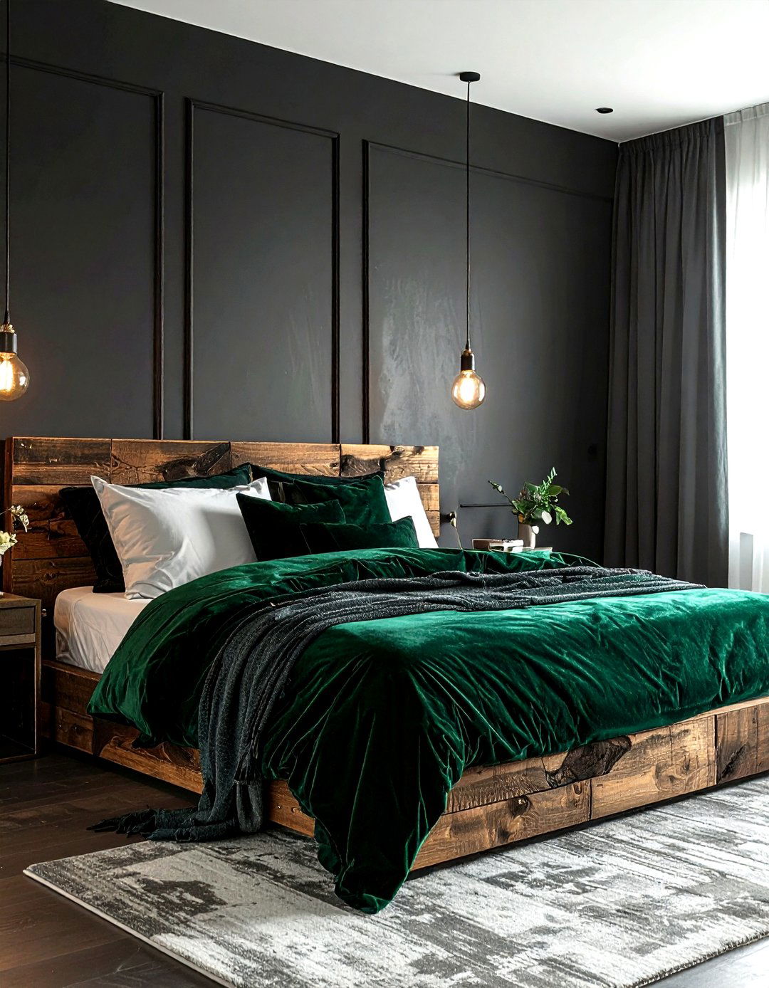 Emerald Green Velvet Bedding - 30 industrial green bedroom ideas