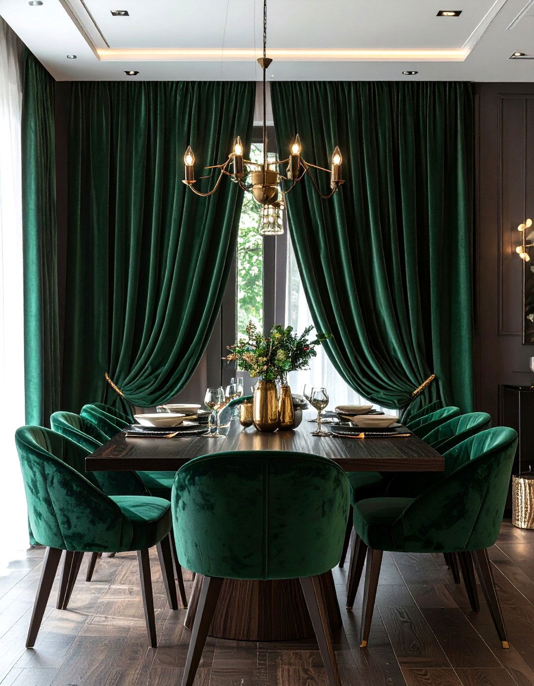 Emerald Green Velvet Curtains - 30 dining room curtain ideas