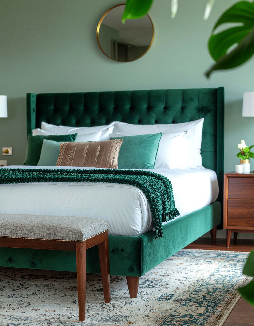 Emerald Green Velvet Headboard - 30 bedroom tufted headboards
