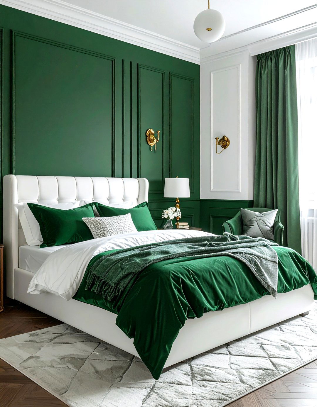 Emerald Green Wainscoting - 30 emerald and white bedroom ideas