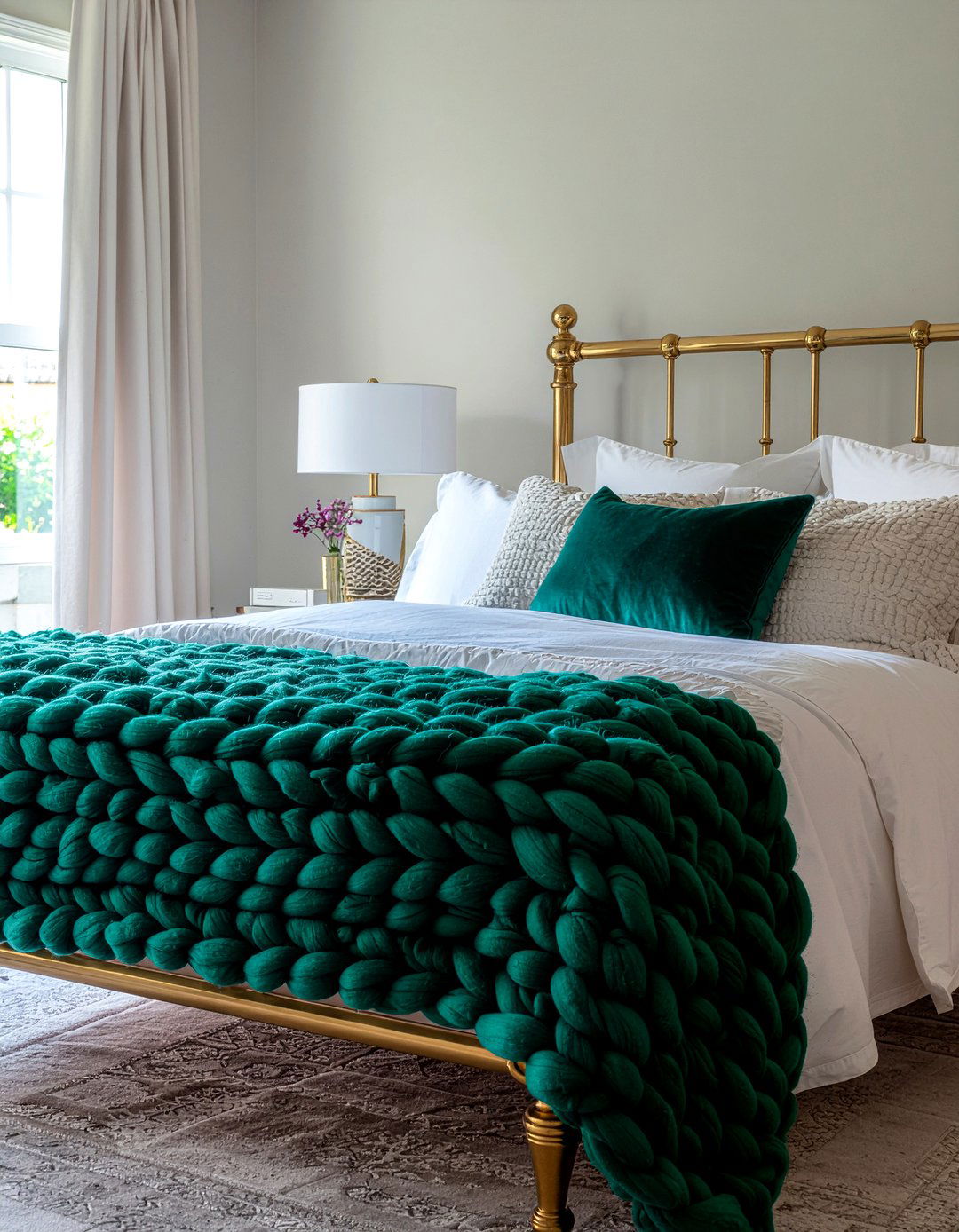 Emerald Green Wool Throw - 30 bedroom chunky knit throws