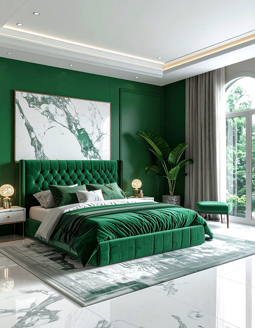 Emerald and marble bedroom - 30 emerald bedroom decor ideas