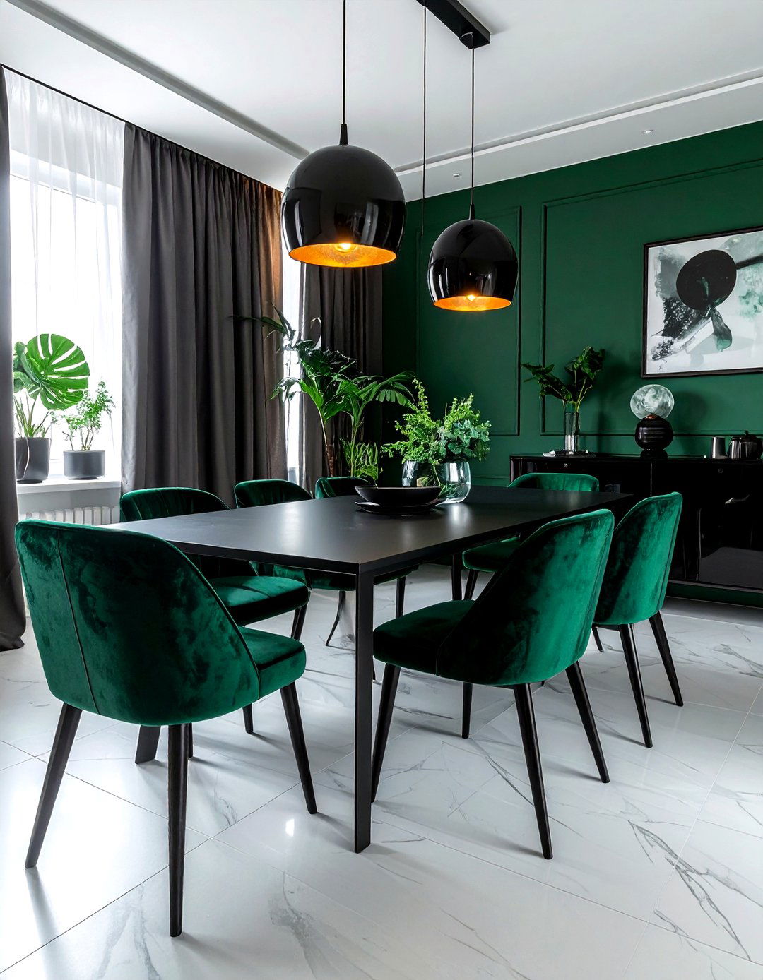Emerald green and black dining room - 30 emerald dining room ideas