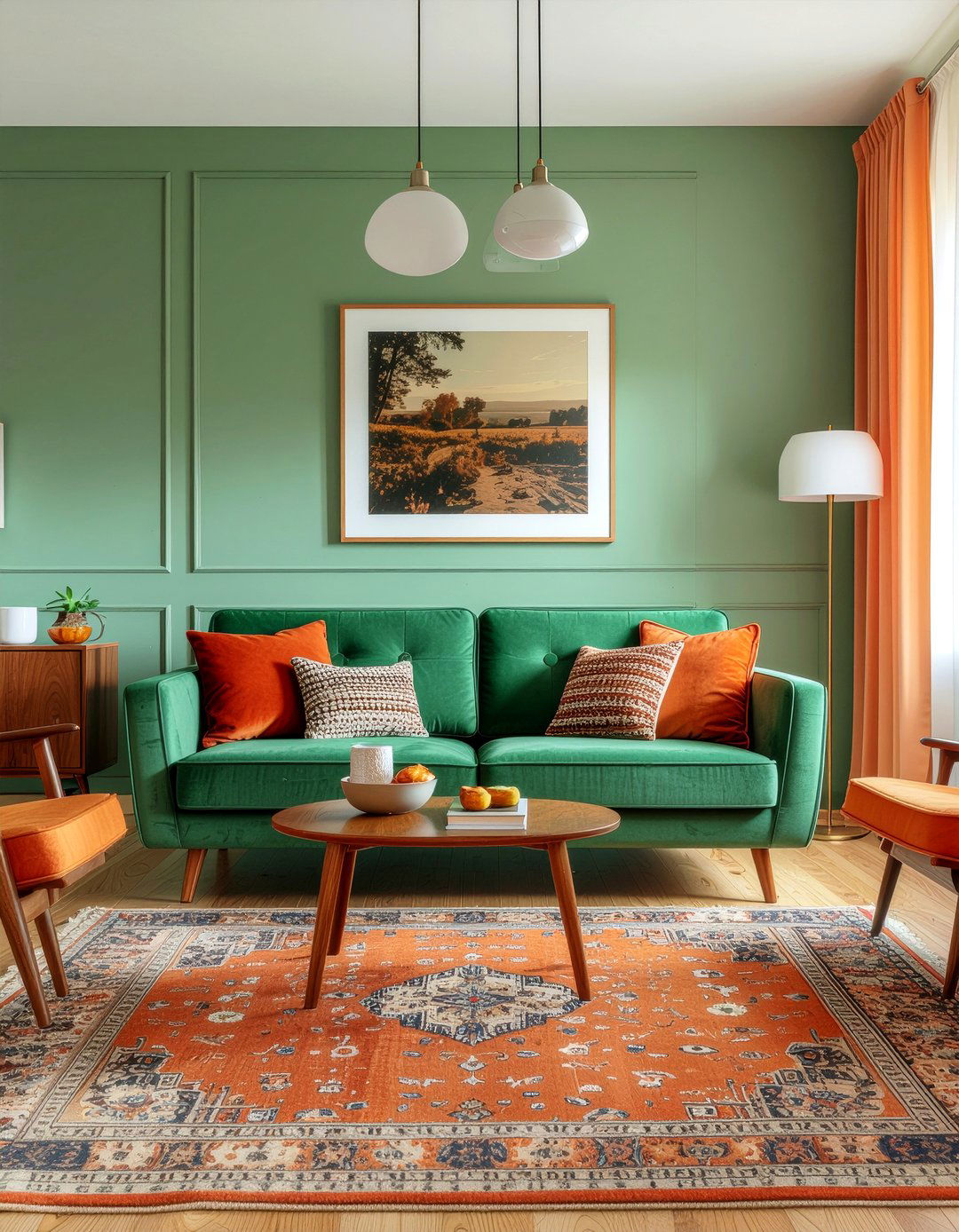Emerald green and burnt orange living room - 30 emerald living room ideas