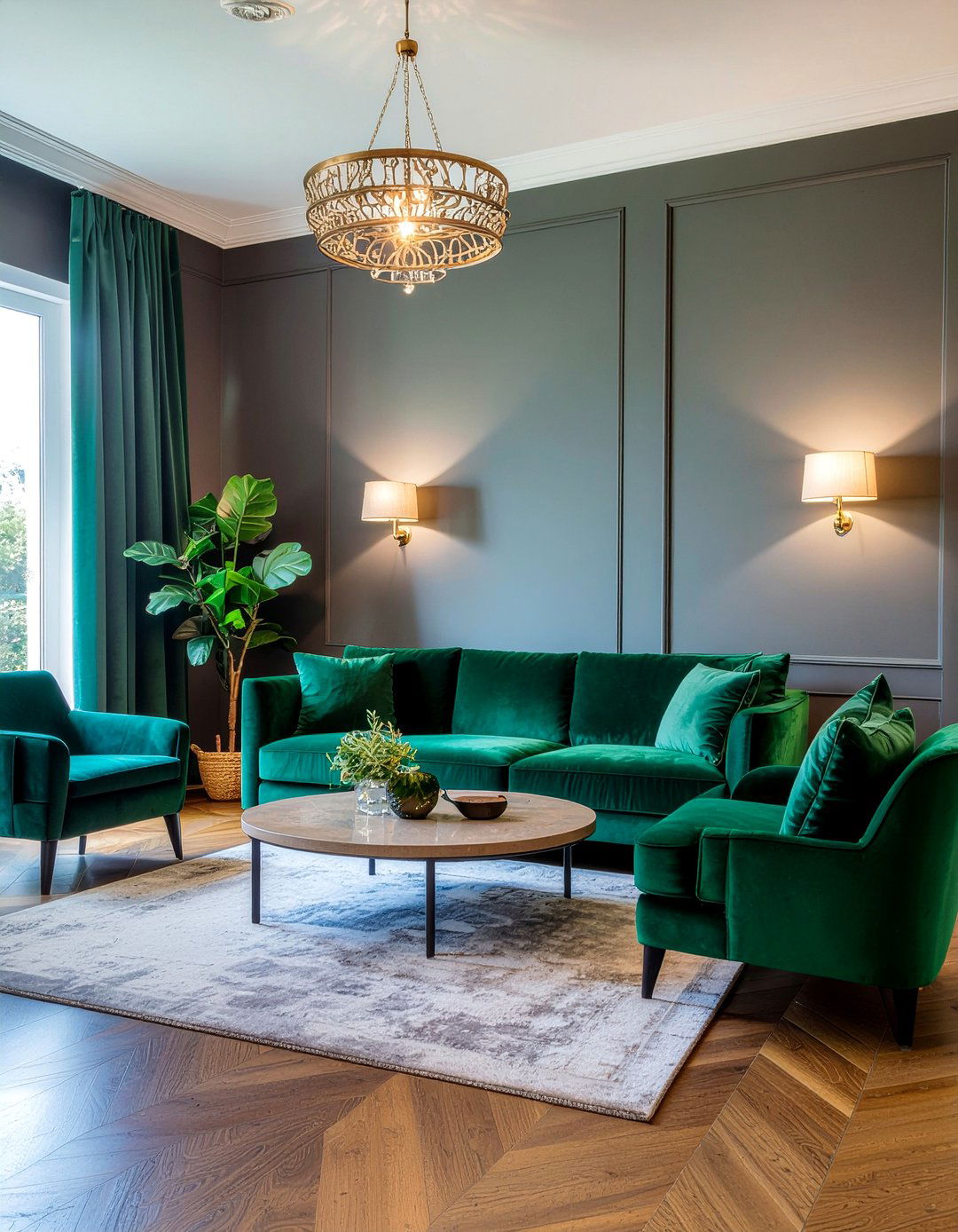 Emerald green and charcoal living room - 30 emerald living room ideas