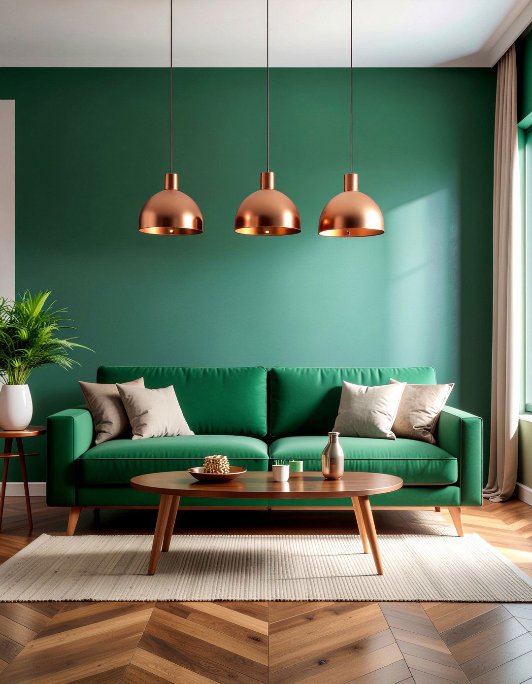 Emerald green and copper living room - 30 emerald living room ideas
