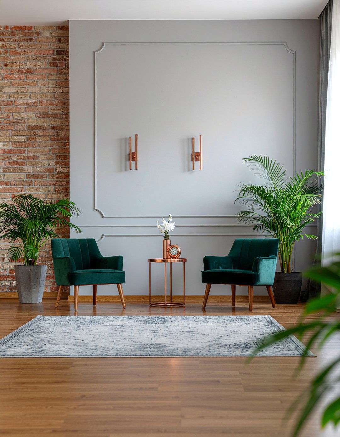 Emerald green and copper - 30 copper accent living room ideas