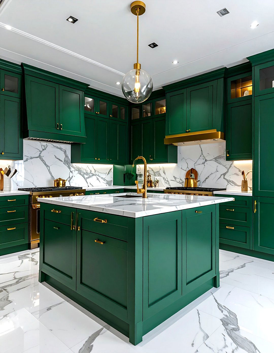 Emerald green and gold kitchen cabinets - 30 two-tone kitchen cabinet ideas