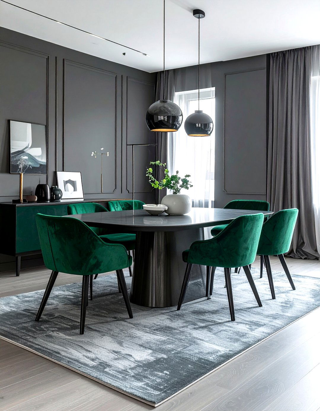 Emerald green and gray dining room - 30 emerald dining room ideas