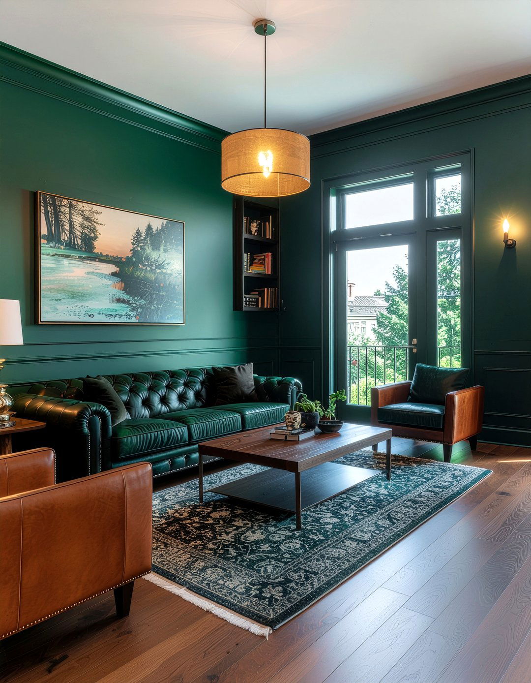 Emerald green and leather living room - 30 emerald living room ideas