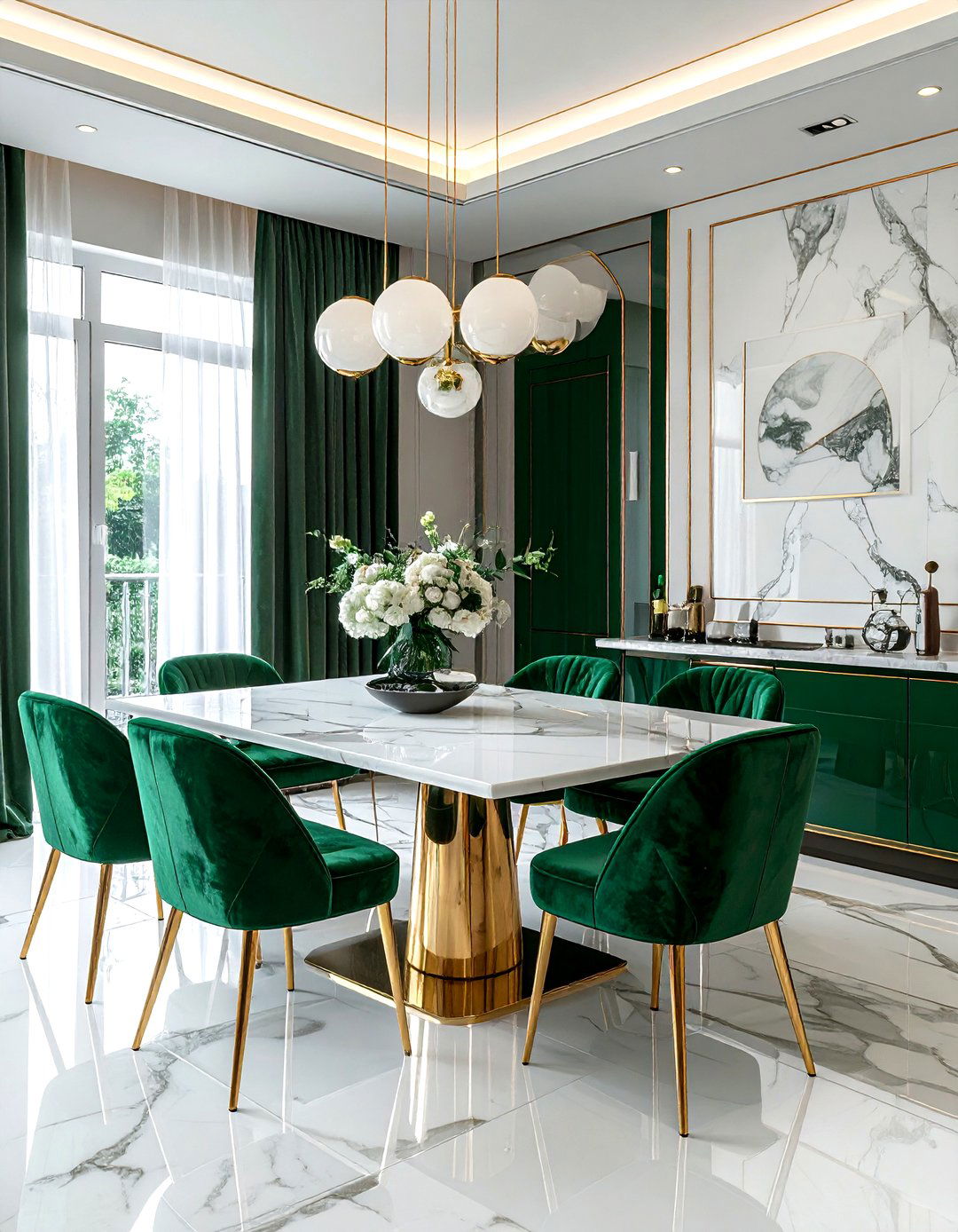 Emerald green and marble dining room - 30 emerald dining room ideas