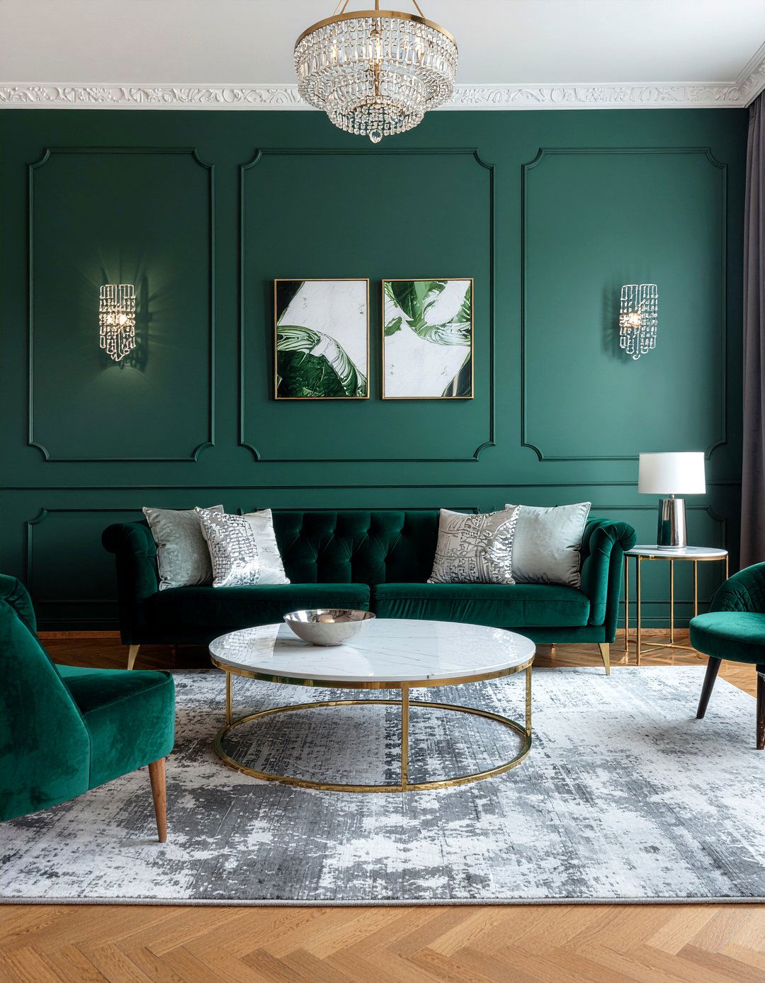 Emerald green and marble living room - 30 emerald living room ideas
