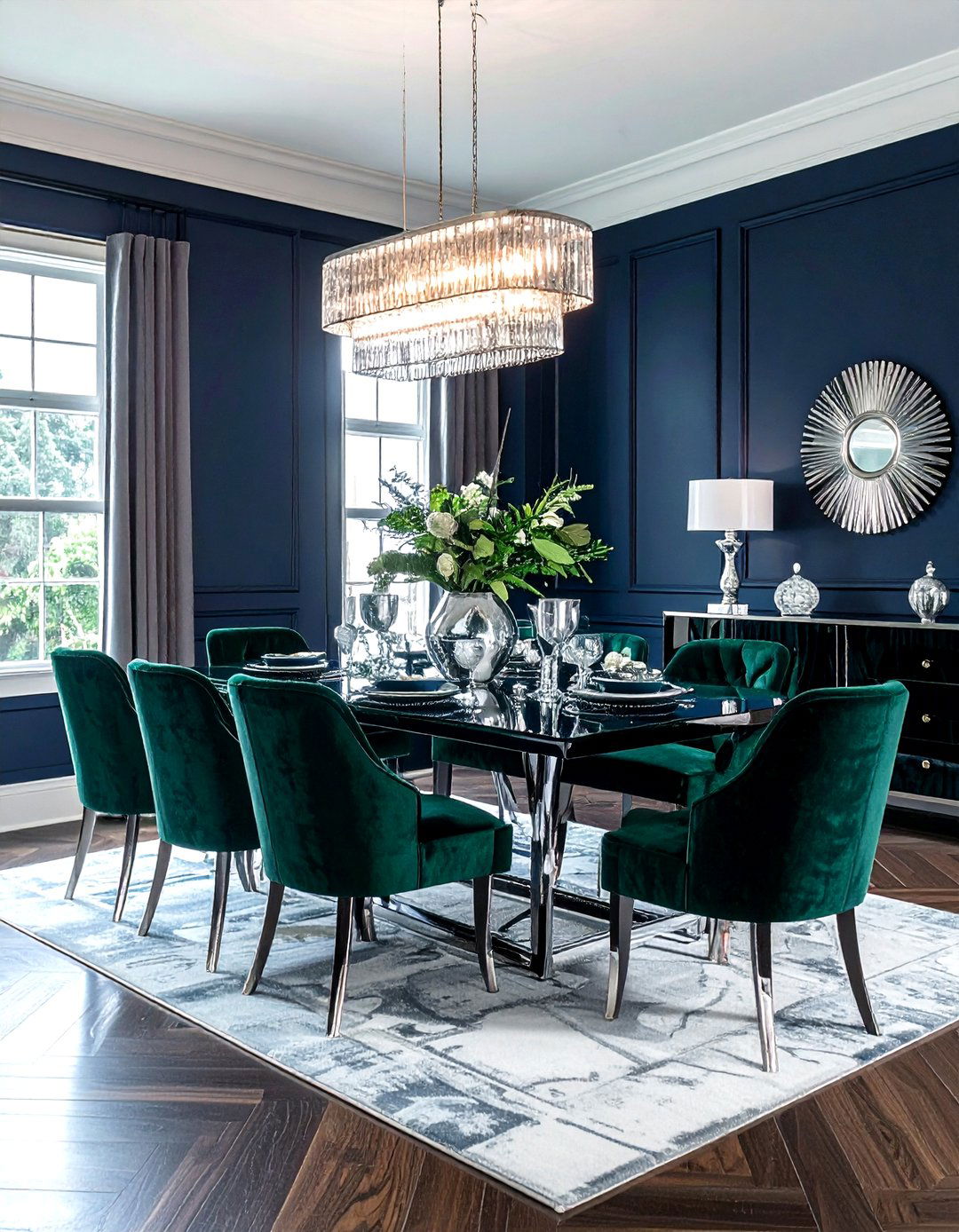 Emerald green and navy dining room - 30 emerald dining room ideas