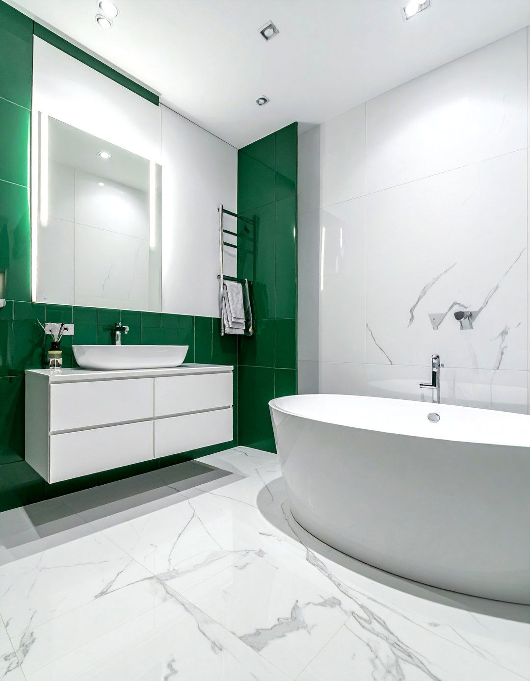 Emerald green and white bathroom - 30 two-tone bathroom ideas