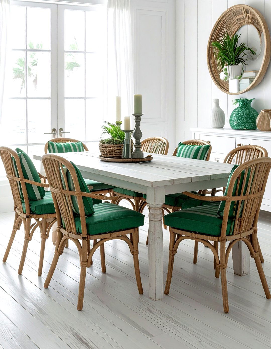 Emerald green and white coastal dining room - 30 emerald and white dining room ideas
