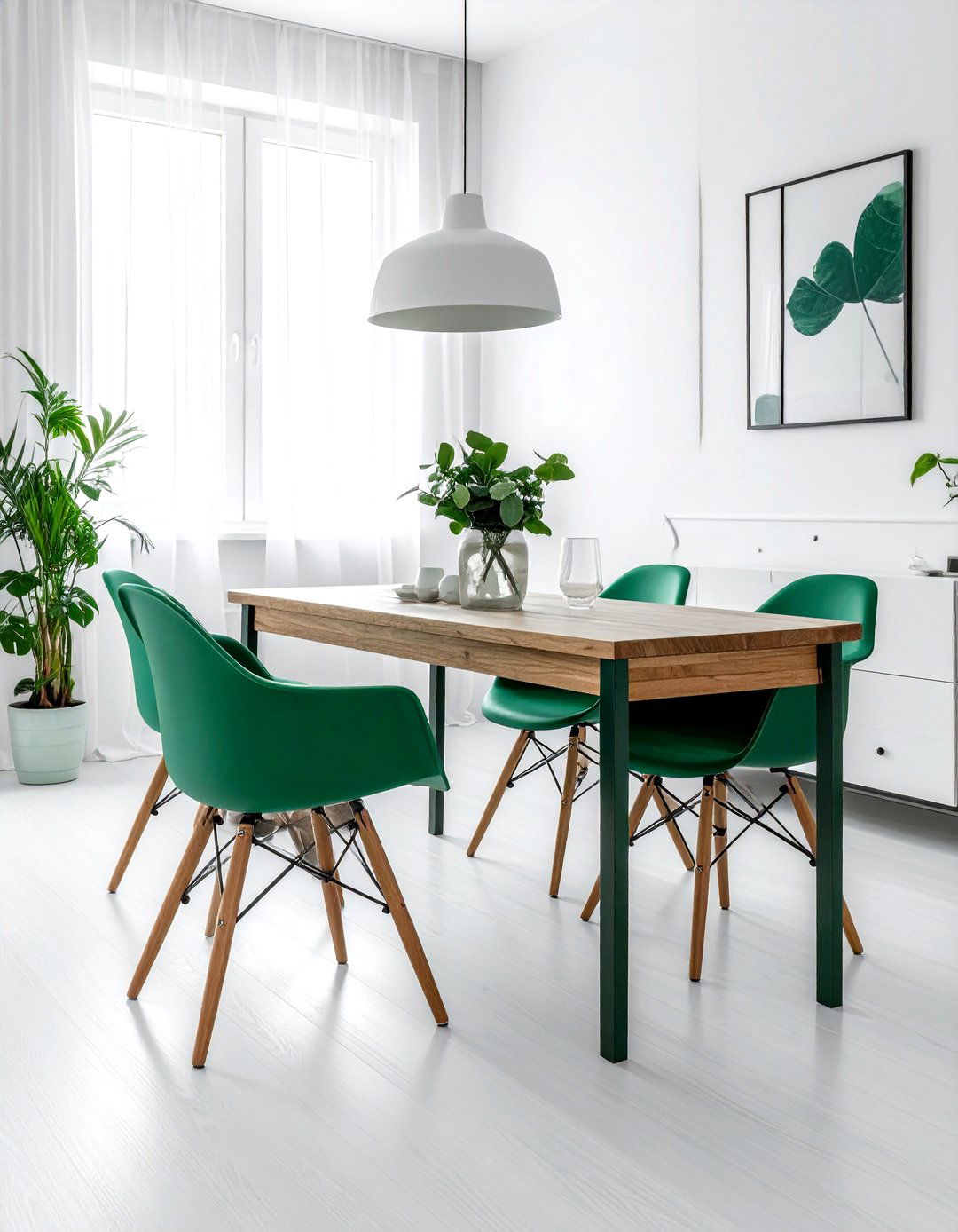 Emerald green and white minimalist dining room - 30 emerald and white dining room ideas