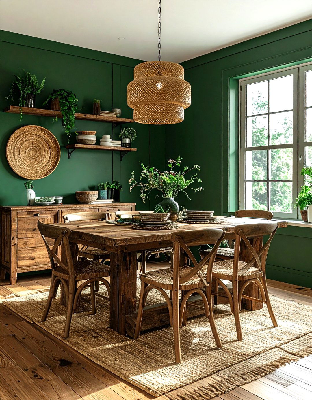 Emerald green and wood dining room - 30 emerald dining room ideas