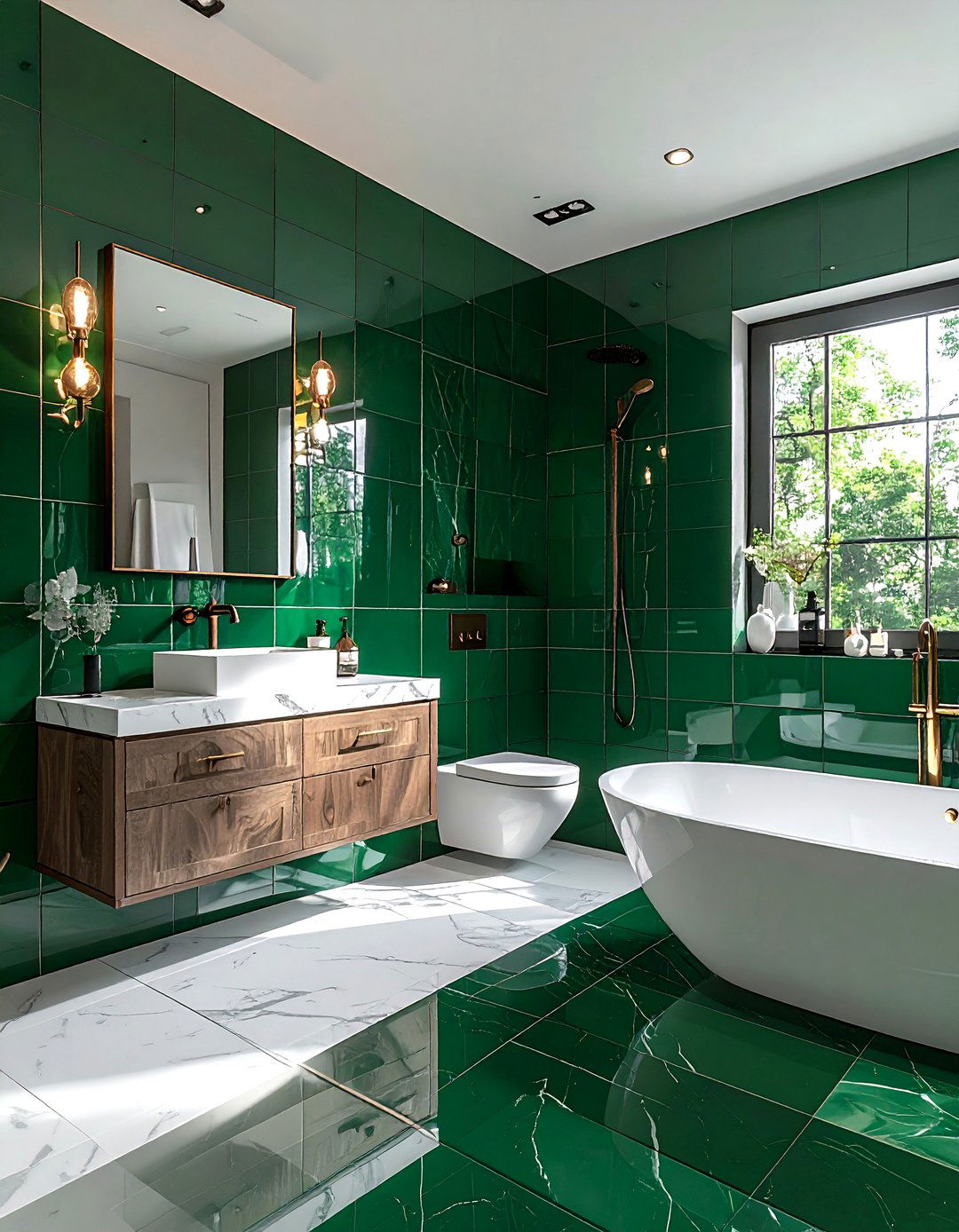 Emerald green bathroom - 30 cool tone bathroom ideas