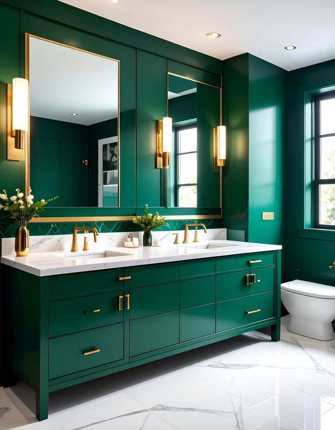 Emerald green bathroom vanity - 30 green and white bathroom ideas