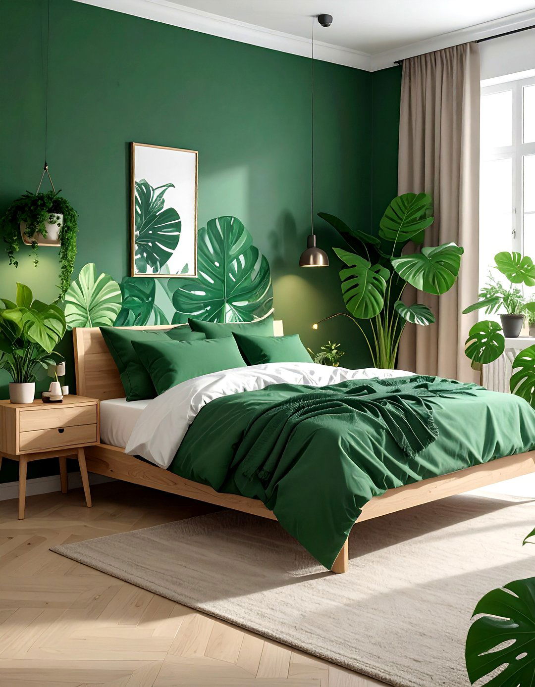 Emerald green botanical bedroom - 30 emerald bedroom decor ideas