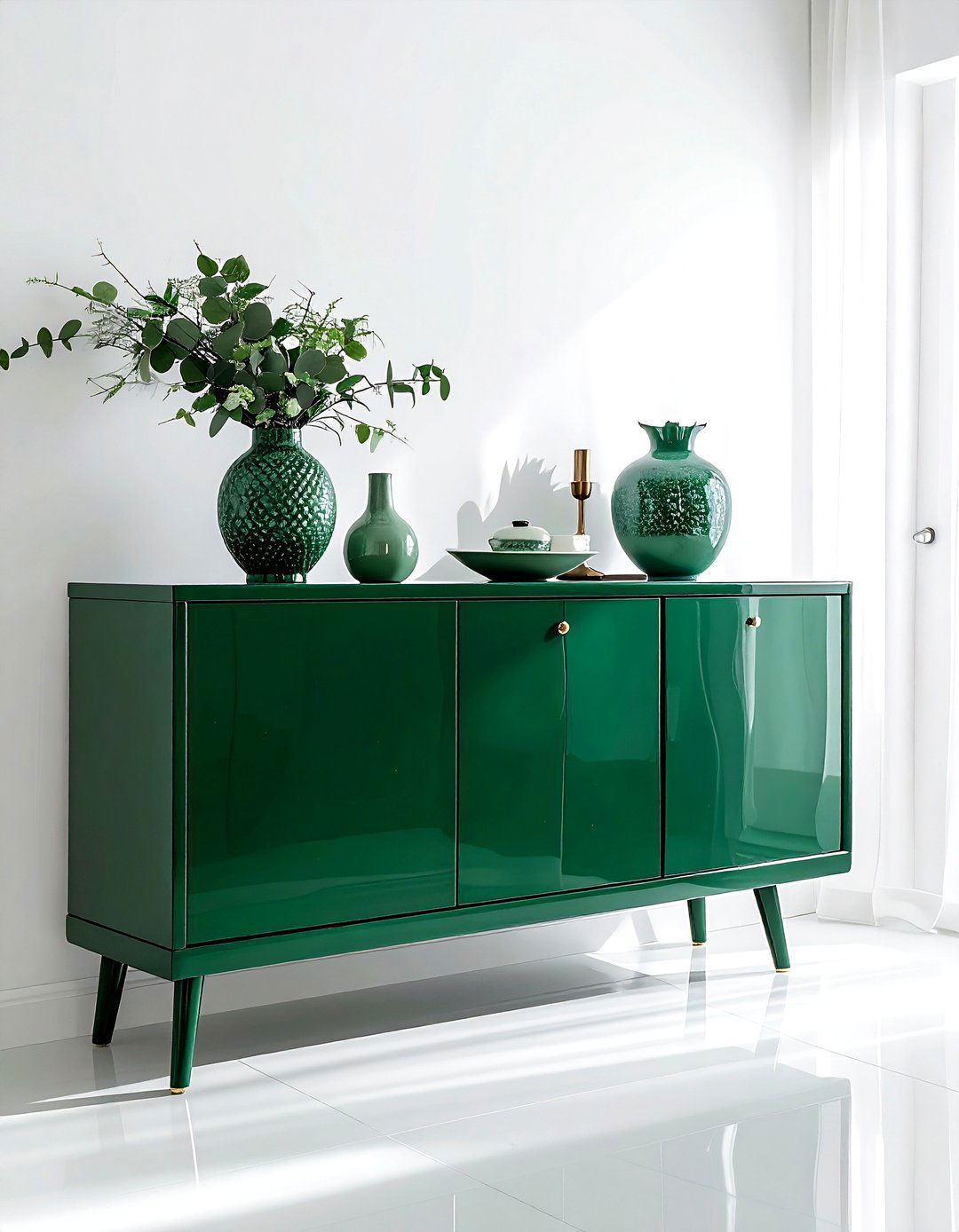 Emerald green buffet sideboard white dining room - 30 emerald and white dining room ideas
