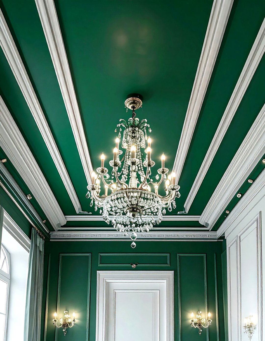 Emerald green ceiling - 30 emerald and white living room ideas