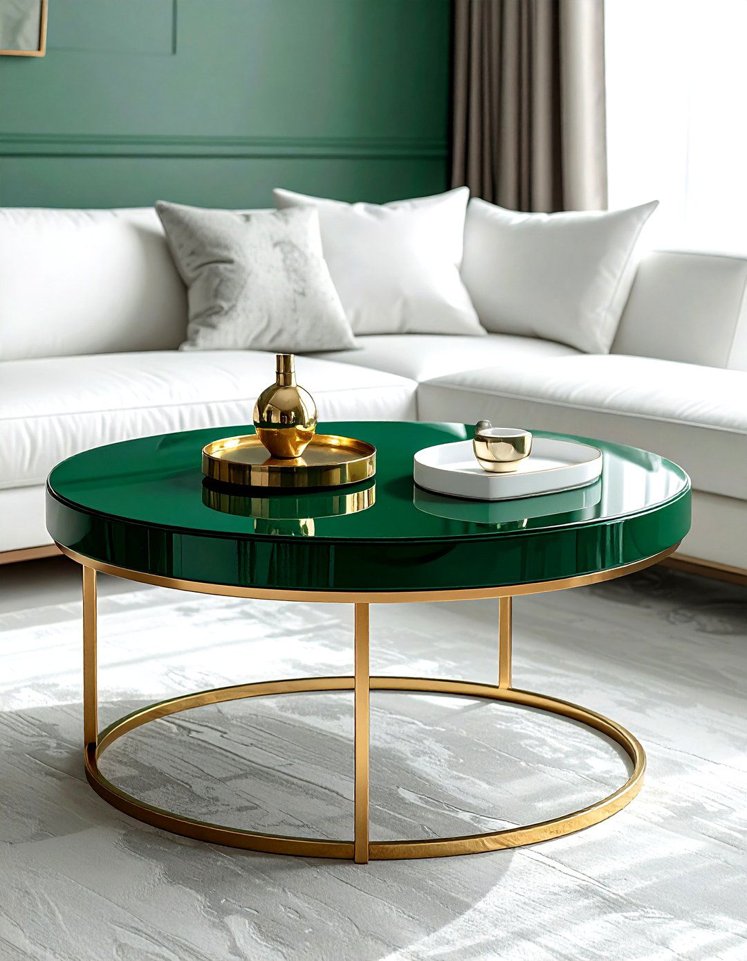 Emerald green coffee table - 30 emerald and white living room ideas