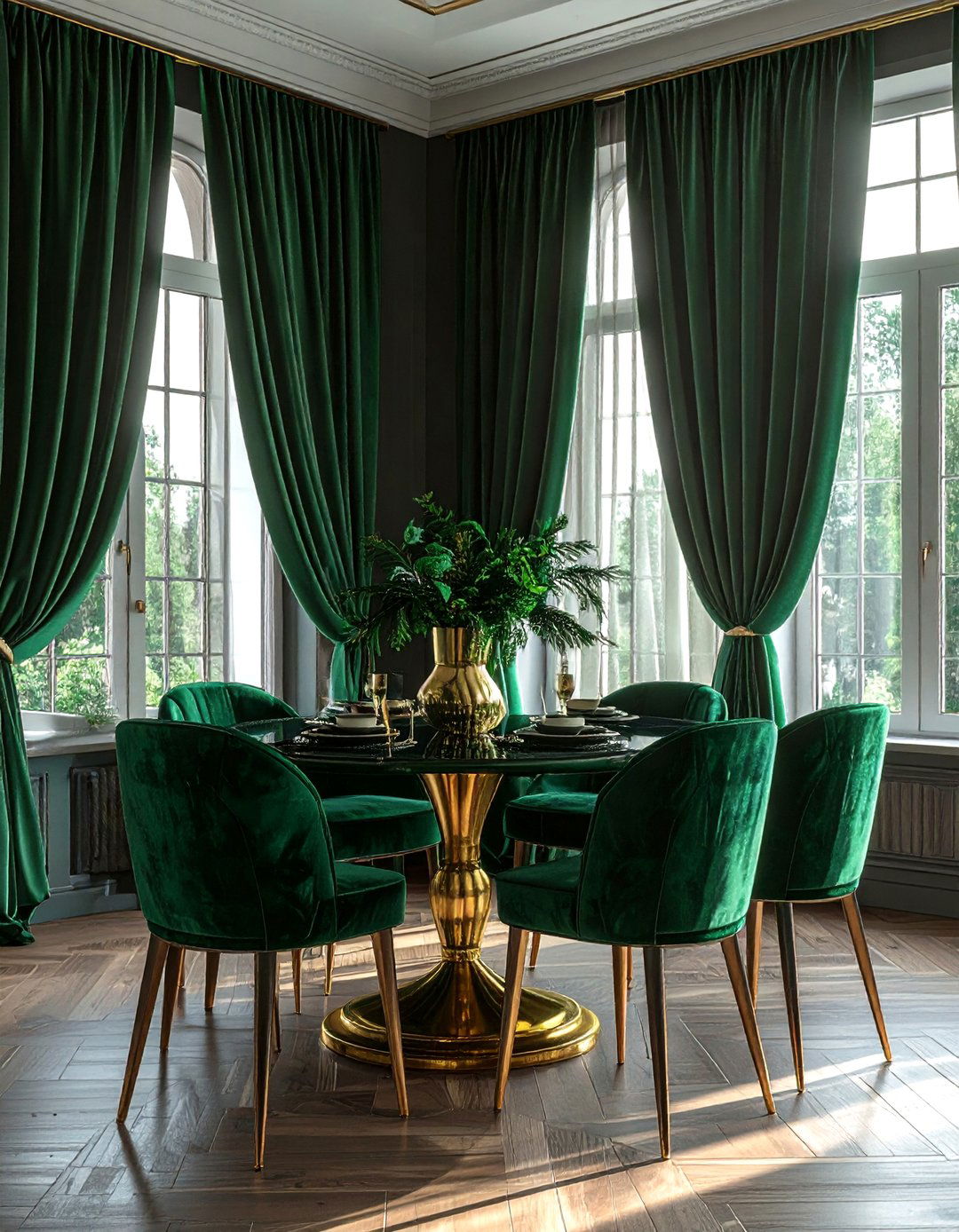 Emerald green curtains - 30 dining room drape ideas