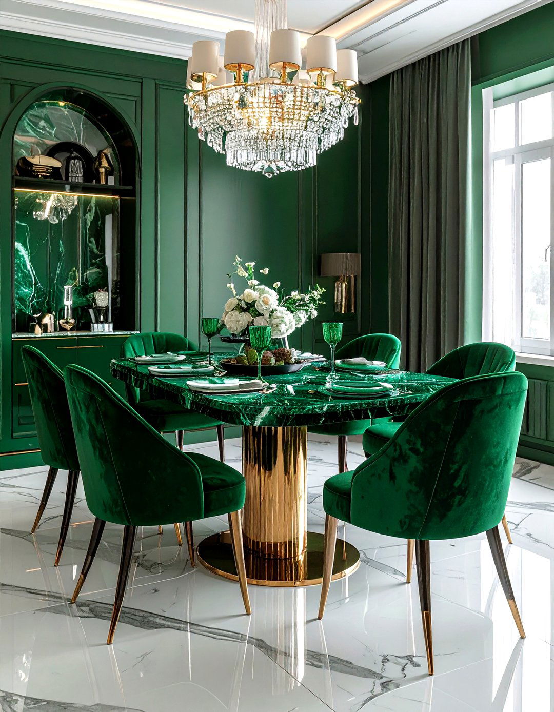 Emerald green dining room - 30 monochromatic dining room ideas