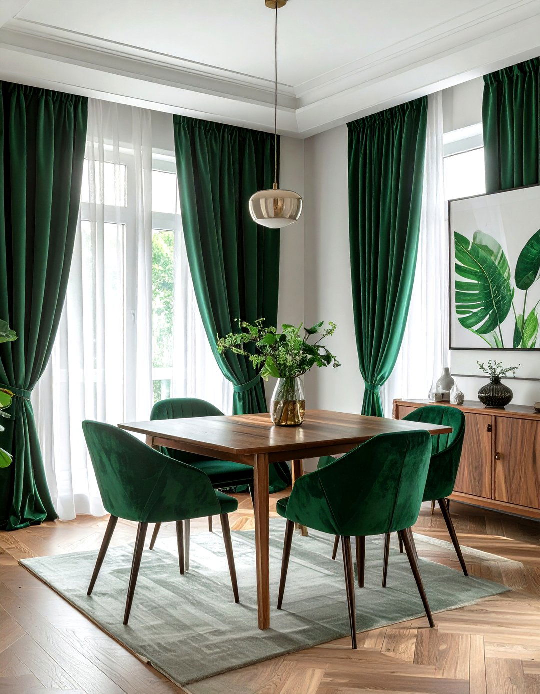 Emerald green dining room curtains - 30 floor length curtain dining room ideas