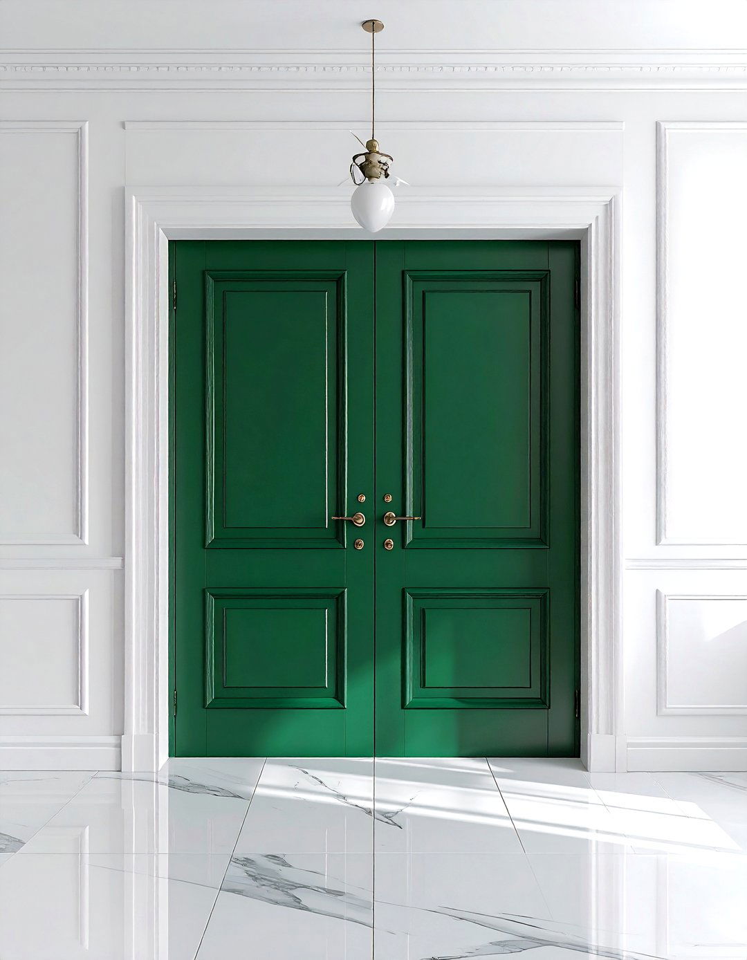 Emerald green double doors white dining room - 30 emerald and white dining room ideas