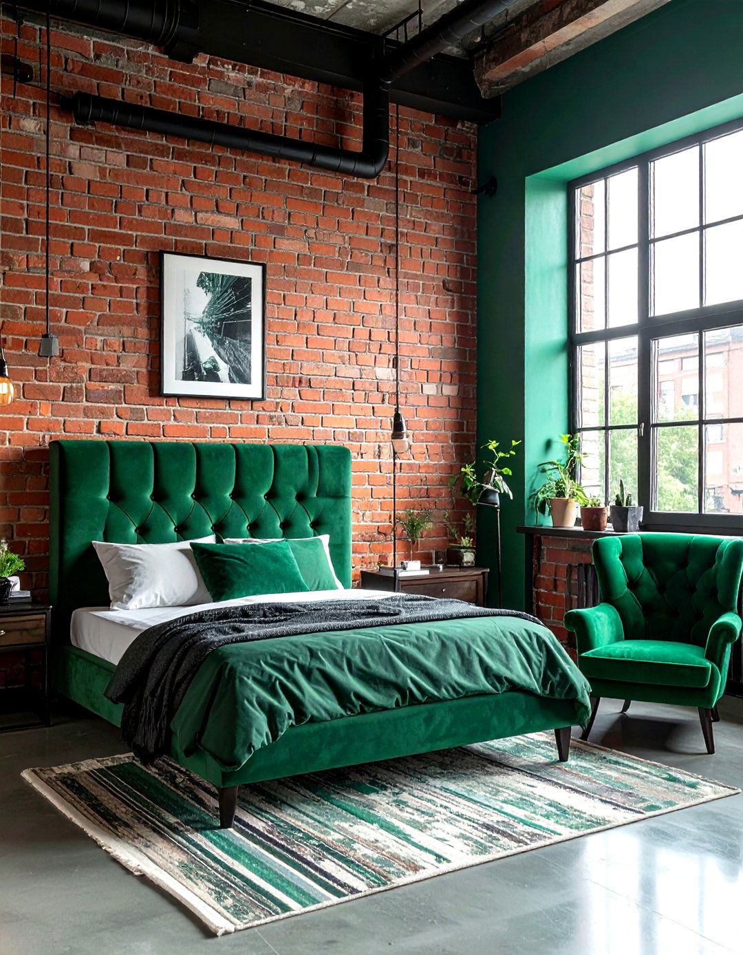 Emerald green industrial bedroom - 30 emerald bedroom decor ideas