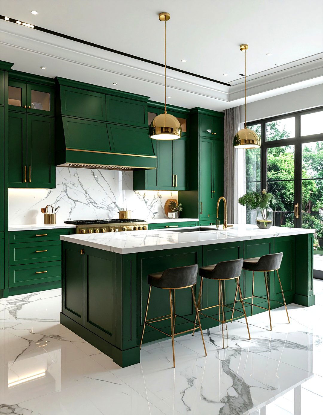 Emerald green kitchen cabinets with gold hardware - 30 emerald kitchen ideas