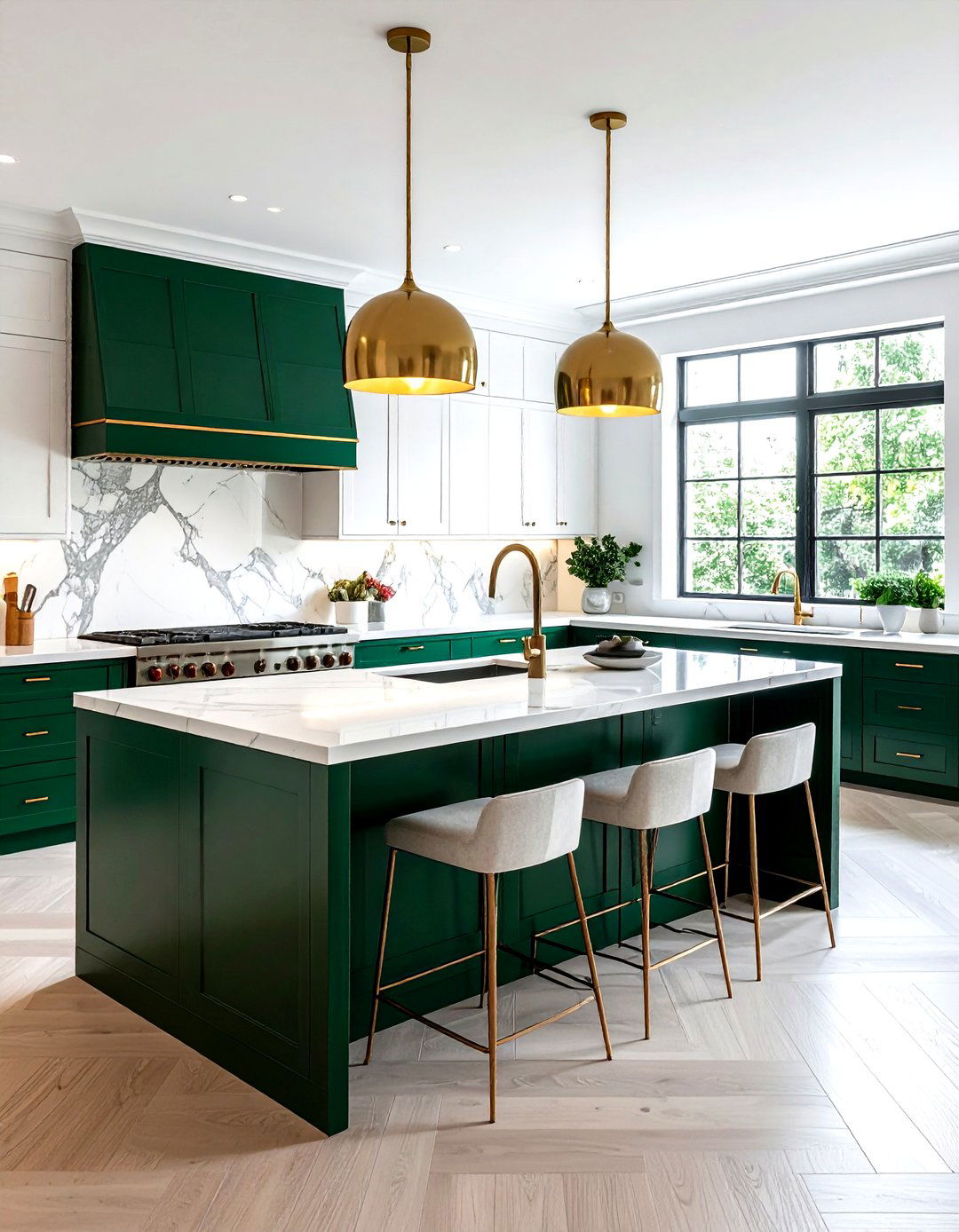Emerald green kitchen island white cabinets - 30 green and white kitchen ideas