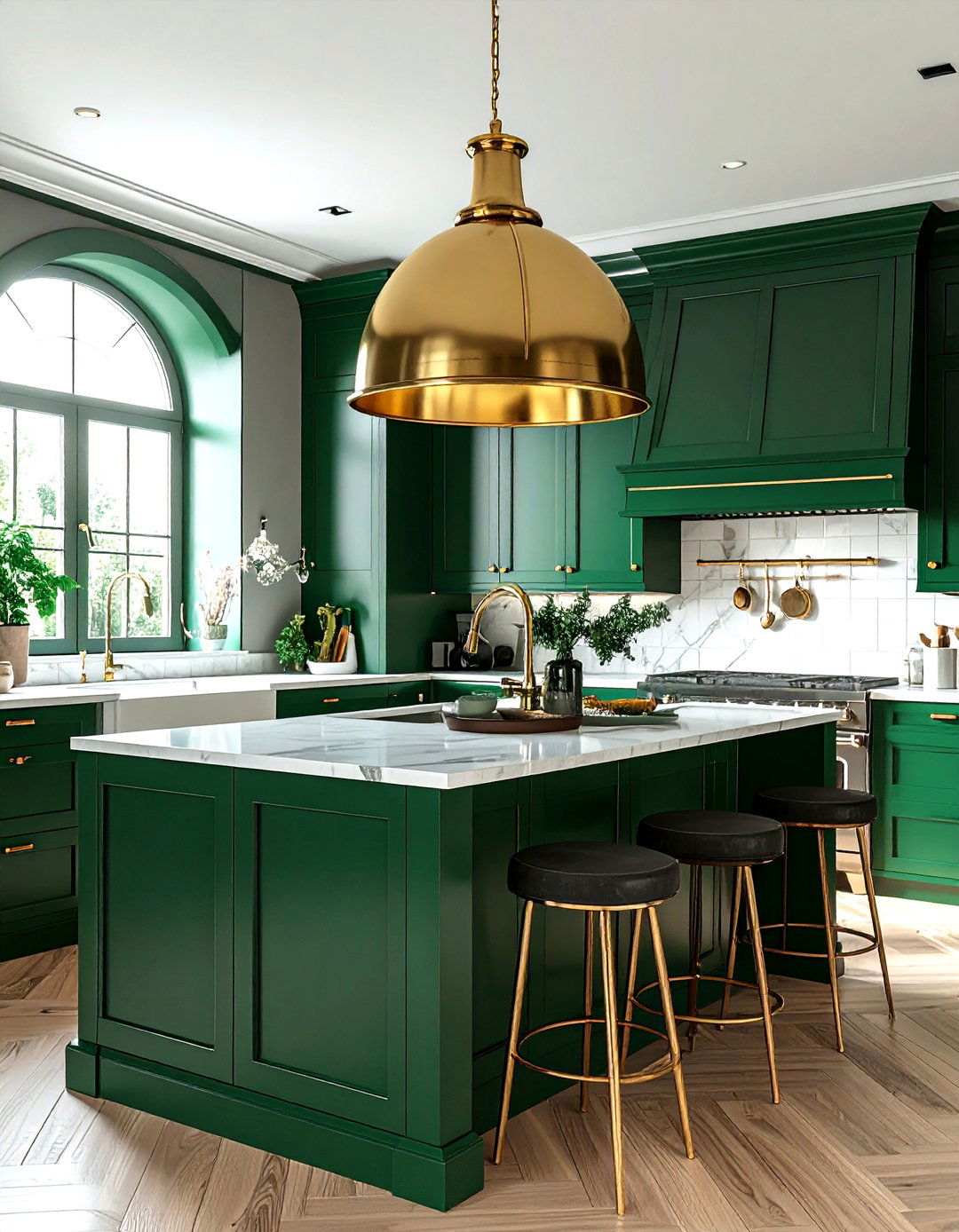 Emerald green kitchen with brass accents - 30 emerald kitchen ideas