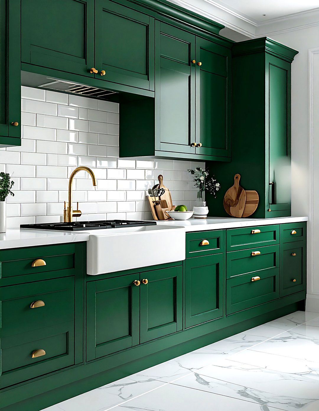 Emerald green kitchen with brass hardware - 30 emerald kitchen decor ideas